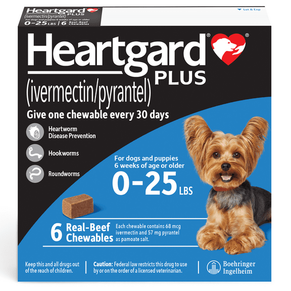 Heartgard Plus Chews for Dogs, 0-25lbs, (Blue Box)