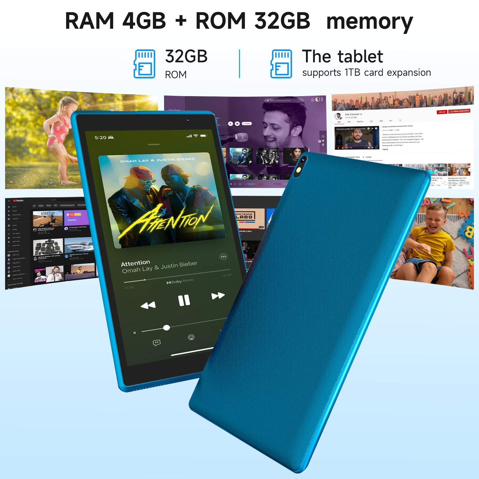 Tablet 7 inch Android 12.0 Tablet, 4GB+32GB ROM （1TB Expand）, Quad-Core, WiFi, GMS, Dual Camera, Educational, Games Green