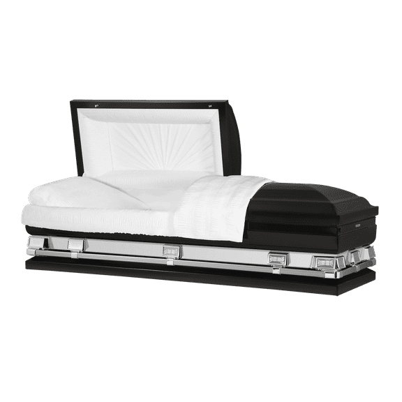 Titan Casket, Reflections XL Series Steel Casket (28" Oversize) with Reflective Panel in Black Finish With White Interior