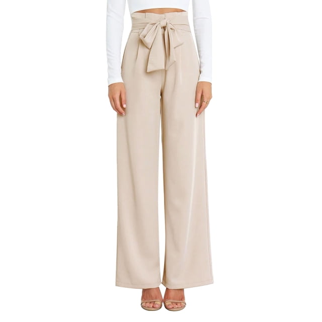 Pantalones holgados de un solo color para la oficina: perfectos para el trabajo Pantalones de cintura ajustable en color albaricoque
