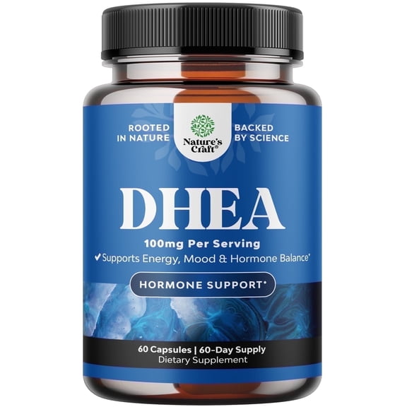 DHEA Supplement for Women & Men - Pure DHEA 100mg for Hormone Balance, Improves Mood Stability, Brain Function, Immune System, Energy & Fertility - Dehydroepiandrosterone Capsules for Adults - 60 Ct
