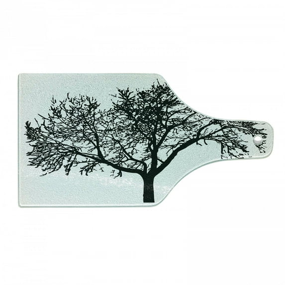 Tree Cutting Board, Silhouette Style Bare Branches in Monochromatic Design Nature Illustration, Decorative Tempered Glass Cutting and Serving Board, in 3 Sizes, by Ambesonne