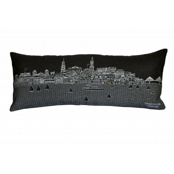35" Black Charleston Nighttime Skyline Lumbar Decorative Pillow