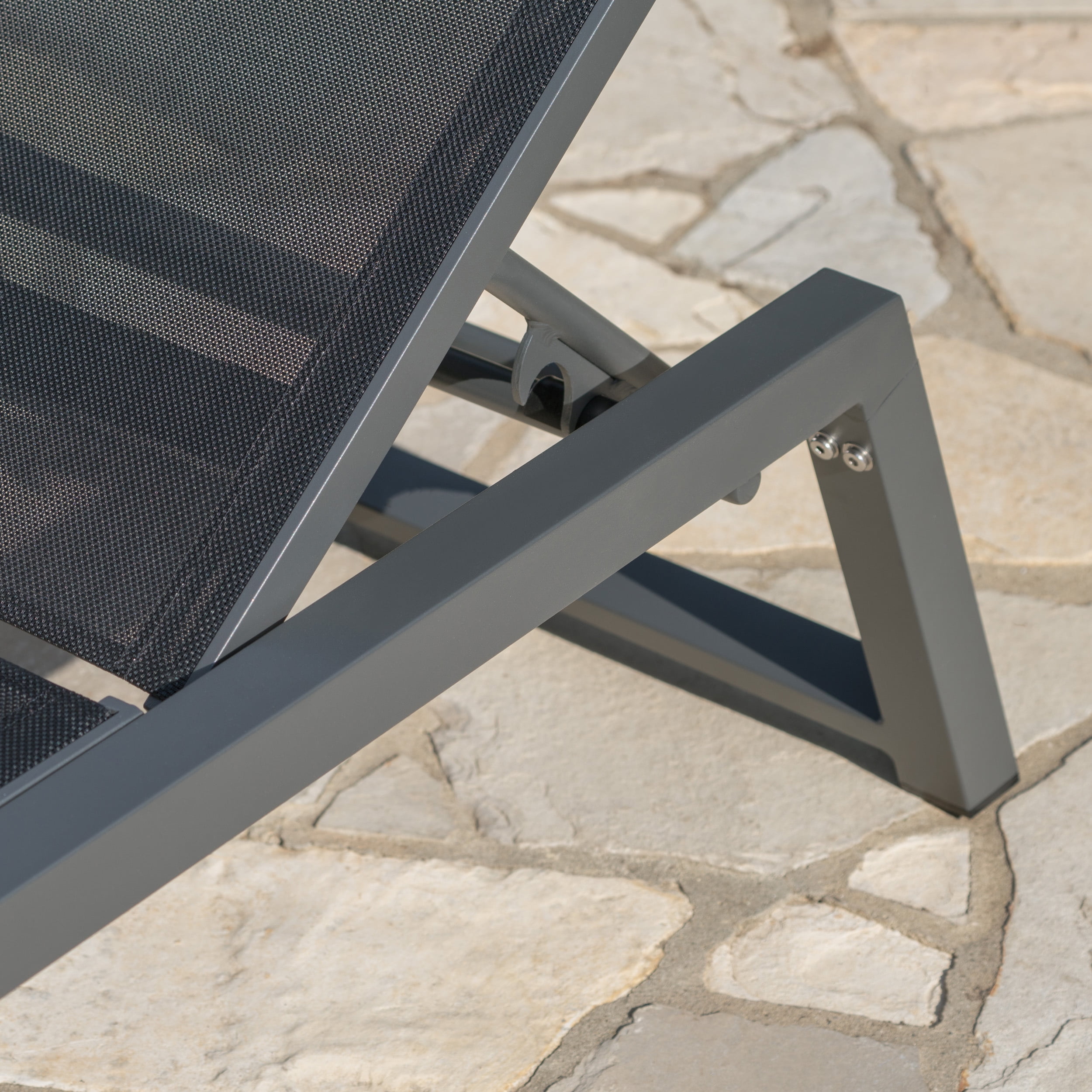 Monica Outdoor Aluminum Chaise Lounge, Set of 4, Grey, Black