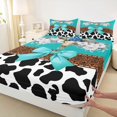 thumbnail image 5 of Manfei Western Floral Bull Skull King Sheets 4pcs,Boho Damask Cow Print Bedding,White Turquoise,1 Flat Sheet,1 Fitted Sheet and 2 Pillowcases, 5 of 6