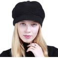 thumbnail image 7 of Muryobao Female Adult Women Winter Hat Slouchy Cable Knit Visor Crochet Beanie Hats Warm Snow Ski Skull Cap with Brim Black, 7 of 7