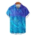 thumbnail image 4 of YLSDY Men's Ombre Blue Leaf Print Hawaiian Shirt, Gradient Tropical Pattern, Short Sleeve Button-Down Casual Top Blue XXL, 4 of 6