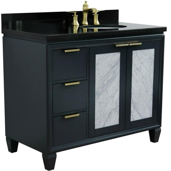 Trento 43" Solid Wood Vanity with Right Oval Sink in Gray/Black Galaxy
