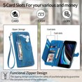 thumbnail image 4 of for iPhone 7 / 8 / SE 2022 & 2020 Case for Women,Cute Wallet Case with Zipper Pocket Purse Flower Embossed PU Leather Card Slots Wrist Strap Flip Folio Protective Phone Cover, Blue, 4 of 7