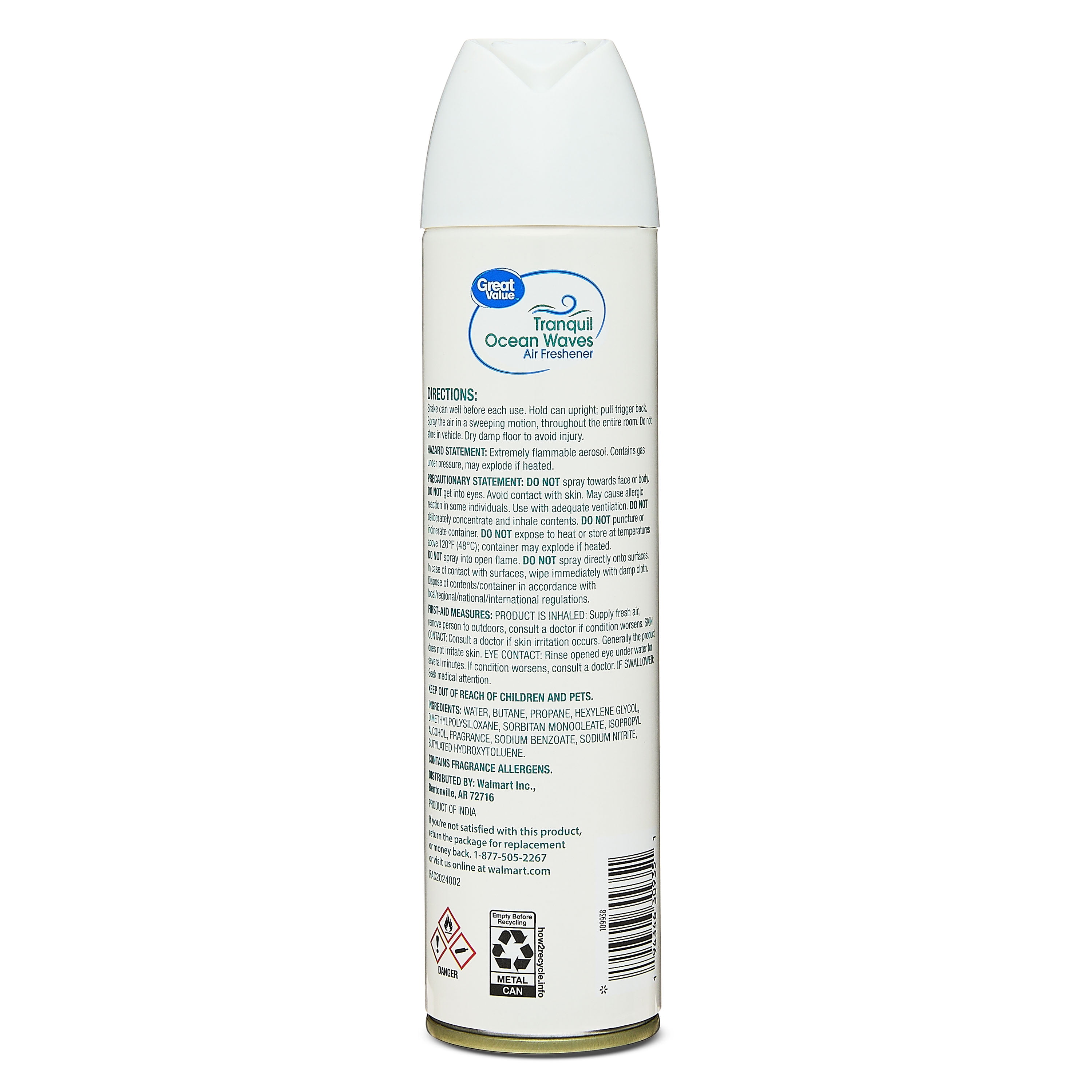 (2 pack) Great Value Aerosol Air Freshener, Tranquil Ocean Waves, 8 oz