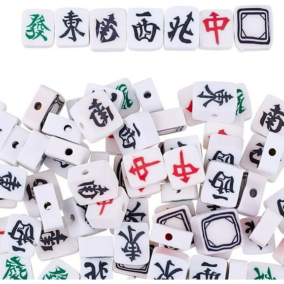 1 Set 140pcs Mahjong Tile Beads 7 Styles Chinese Mahjong Charms Beads Pendant Mini Clay Loose Spacer Bead for DIY Crafts Supplies Bracelets Necklace Earring Jewelry Making Supplies