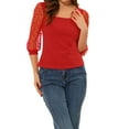 thumbnail image 1 of INSPIRAR CHIC Blusa de Malla Semitransparente de Cuello Cuadrado con Puntos Blancos y Mangas 3/4 XS Roja, 1 of 7