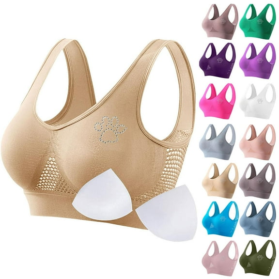 Gmluru Bras for Women Large Bust Seamless Sports Bra Wirefree Yoga Bra With Removable Pads Beige