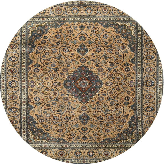 Ahgly Company Indoor Round Traditional Sand Brown Medallion Area Rugs, 3' Round