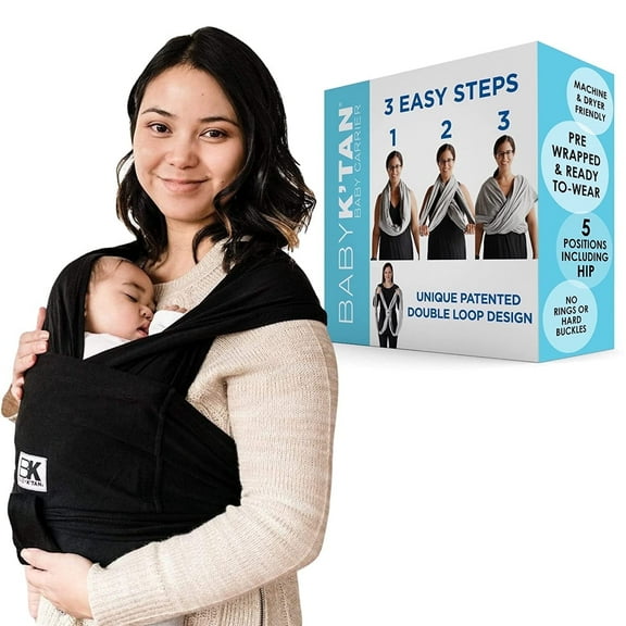 Baby K’tan Original Baby Wrap Carrier, Infant and Child Sling - Pre-Wrapped Holder for Babywearing - No Tying or Rings - Carry Newborn up to 35 lbs, Black (Small), Women 2-4 , Men up to 36