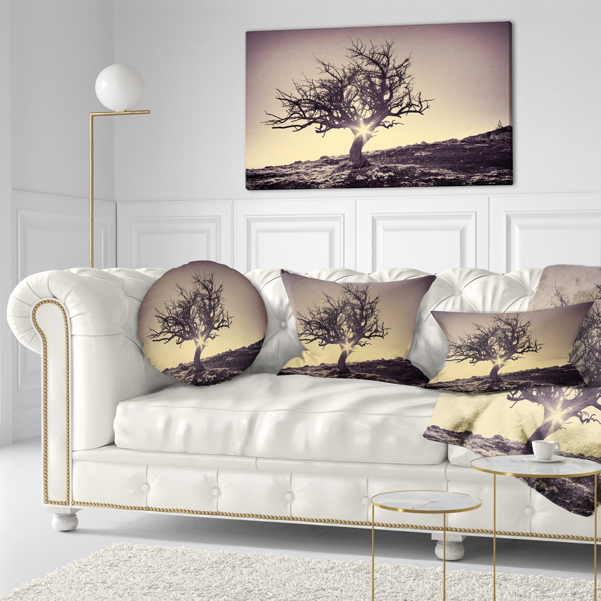 Designart Lonely Grey Tree in Mountain - Landscape Printed Throw Pillow - 12x20