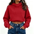 thumbnail image 5 of Smupbvky Cropped Hoodie for Women Trendy Drop Shoulder Pullover Casual Fall Cuffed Long Sleeve Tops with Pocket (XL, Red), 5 of 7