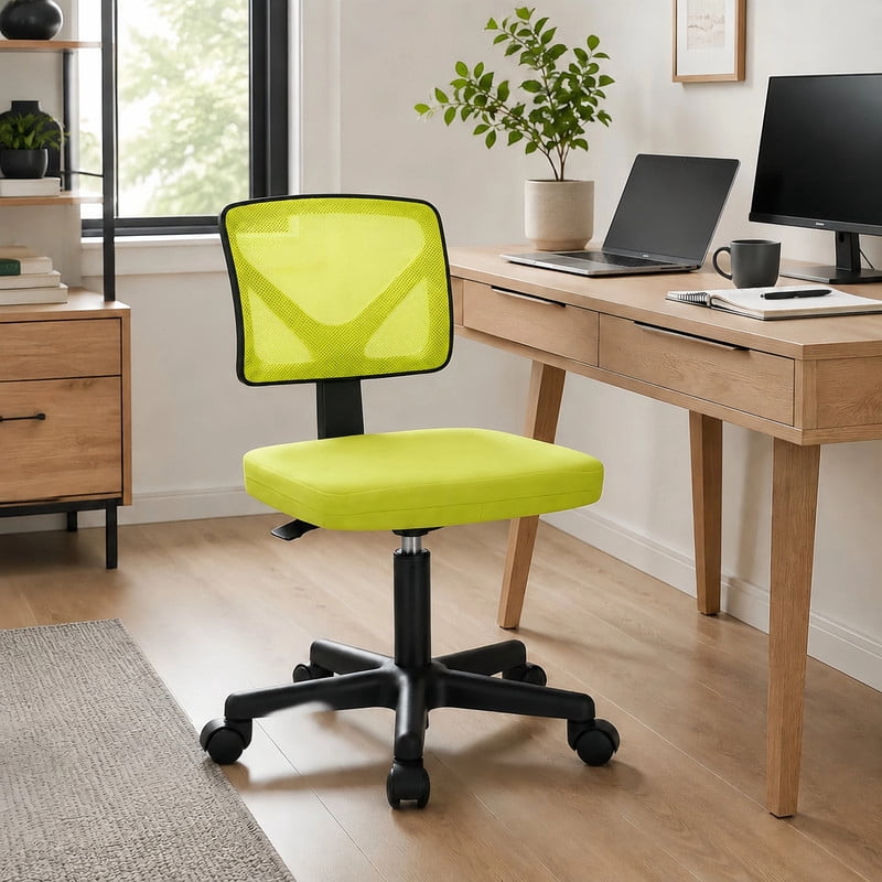 BEAUTYPEAK Desk Chair with Y-Shaped Lumbar Support Adjustable Armless Mesh Office Chair with Wheels for Home Office, Lime Green