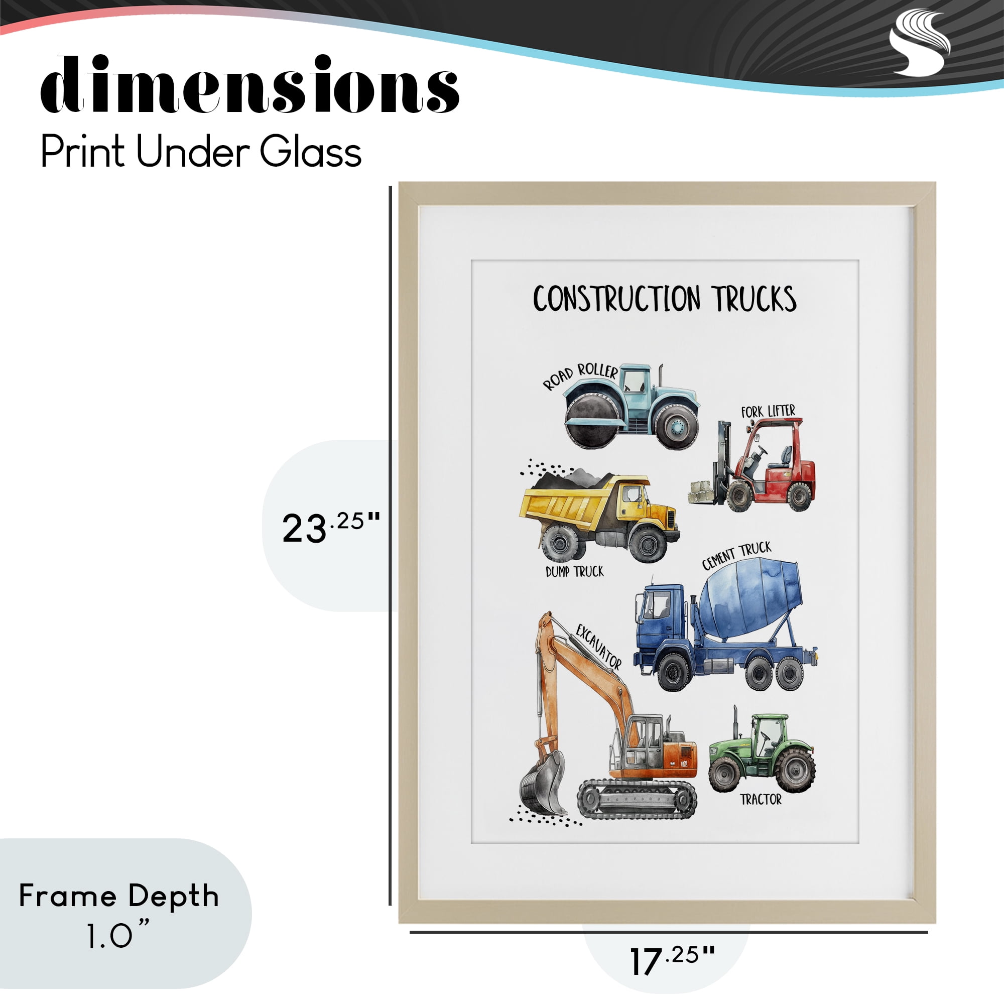 Stupell Industries Utility Trucks Construction Birch Framed Print Under Glass, design by Christine Simpson Art