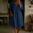 thumbnail image 5 of Horkkom Mini Dresses for Women Summer V Neck Long Sleeve Sundresses Solid Color Loose Casual Beach Dresses with Pockets XL, 5 of 7