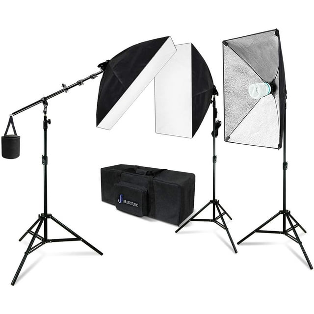 LS Photography 20 x 28 Inch Soft Box Lighting Kit with Bulb Socket, Boom Stand and Slope Arm Bar, 1200W Output Softbox Light for Video Camera Photography, Photo Portrait Studio, WMT1189