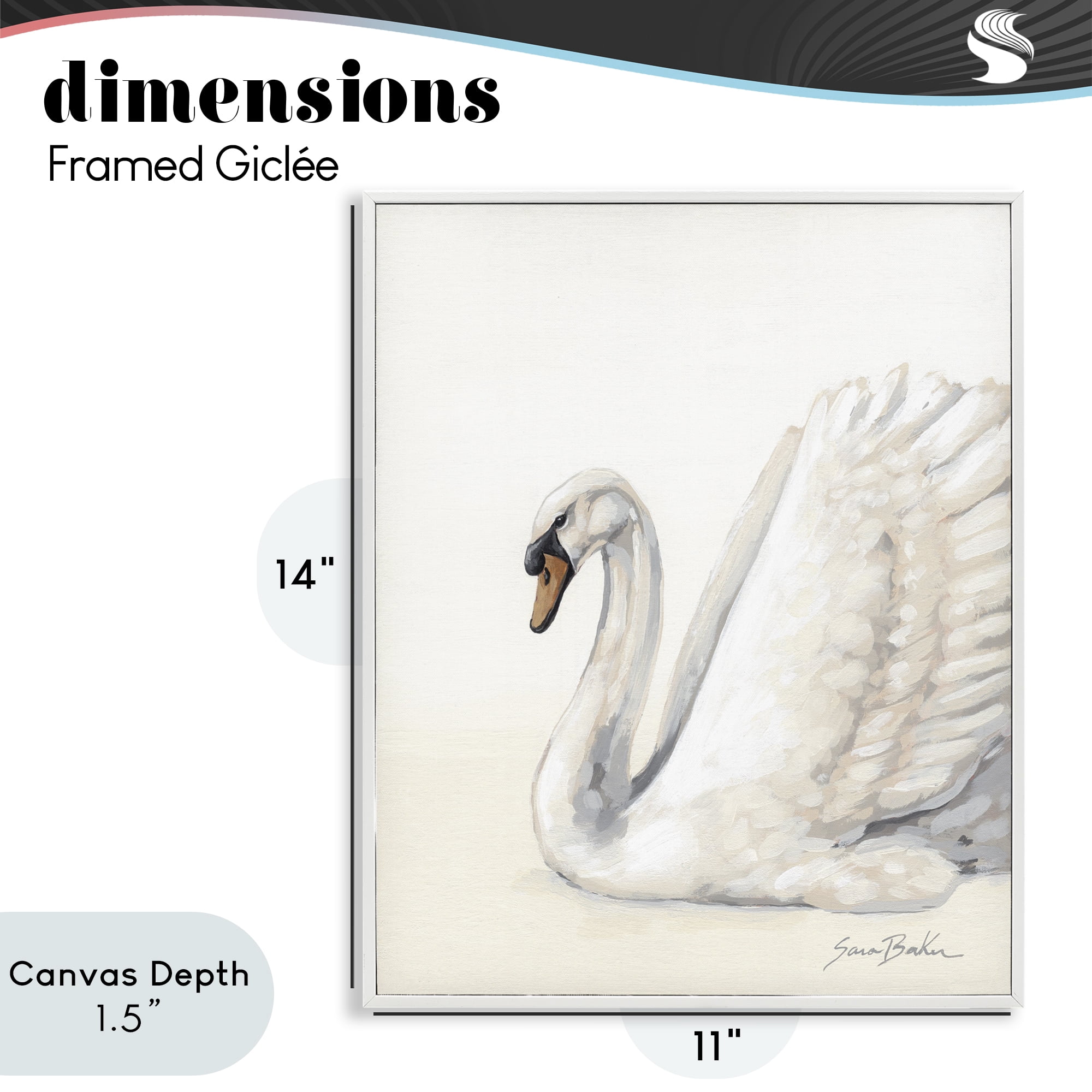 Stupell Industries White Swan in Repose White Framed Giclee Art, design by Sara Baker