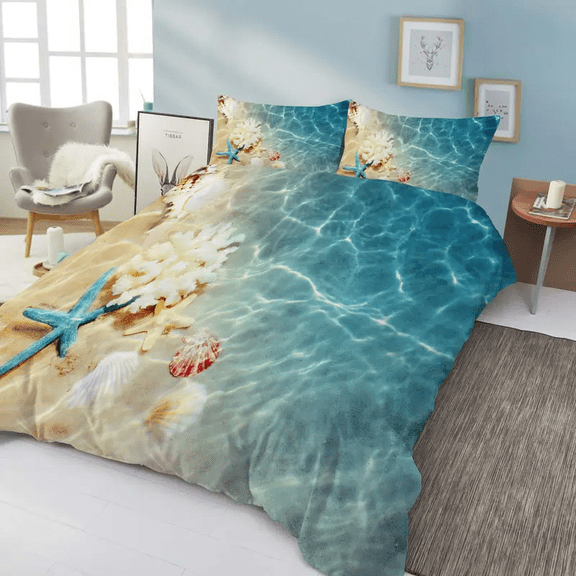 3-Piece Beach Starfish Duvet Cover Set, Twin to King Size, Coastal Bedding with Zipper Closure, Soft & reversible. Perfect Christmas Birthday Gift for Boys & Girls