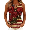 thumbnail image 2 of Uootdi Womens 4th Of July Tops USA Flag Flower Pattern Sleeveless Tank Top Ring Detail Relaxed Fit Comfy Streetwear Tops Patriotic Festival Wear Gift, 2 of 6