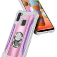 thumbnail image 6 of For Samsung Galaxy A11 Case, with Tempered Glass Screen Protector (Full Coverage), Aluminum Magnetic Metal Built-in Diamond Ring Stand, Full-Body Protective Shockproof Military Phone Cover (Pink), 6 of 6
