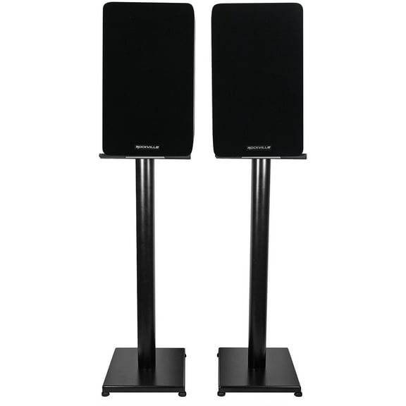 Pair Rockville RockShelf 58B Black 5.25" Home Bookshelf Speakers w/29" Stands