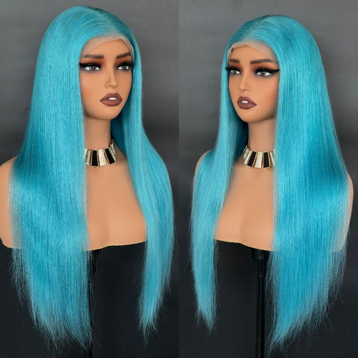 Light Blue Colored 13x4 Lace Front Wig Straight Brazilian Remy Human Hair Wigs Preplucked Natural Hairline High Density Elegant Hairstyle For Women Daily&Birthday&Wedding Use Wig 180 Density 24 Inch