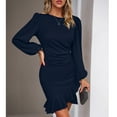 thumbnail image 5 of Women's Long Sleeves Dress Zipper Bodycon Mini Dress Ruffle Hem Round Neck Cocktail, 5 of 6