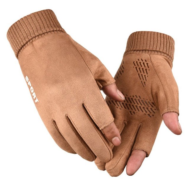Guantes de invierno cálidos para hombre y mujer de gamuza Luokou con pantalla táctil y dos dedos y medio dedo para ciclismo al aire libre, con forro polar grueso