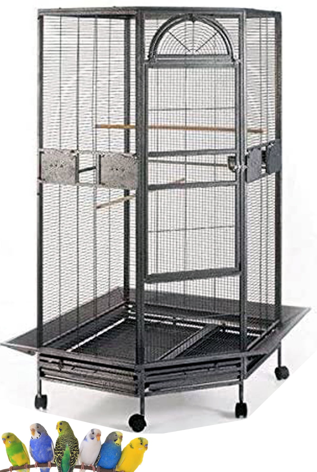 Large Corner Flight Bird Cage for Cockatiel Aviary Canary Parakeet Budgies Parrot with Metal Seed Skirts 