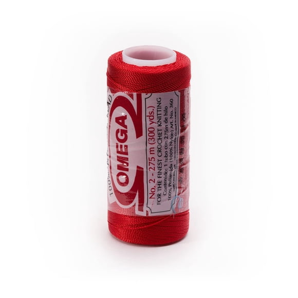Nylon NO.2 by Omega - Strong 100% Nylon String Cord for Fine Crochet and Crafts - Color: 09 Red