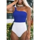 thumbnail image 1 of Traje de baño de una pieza para mujer, traje de baño con lazo y un hombro, bloque de color, 1 of 6