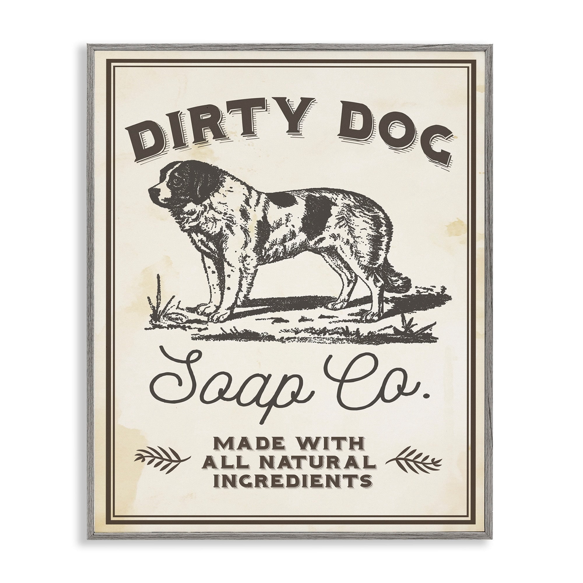 Stupell Industries Dirty Dog Soap Co Vintage Sign Graphic Art Gray Framed Art Print Wall Art, 11x14, by Daphne Polselli