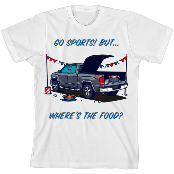 Go Sports! But Where's the Food? Kids White Crew Neck Short Sleeve Tee-Medium