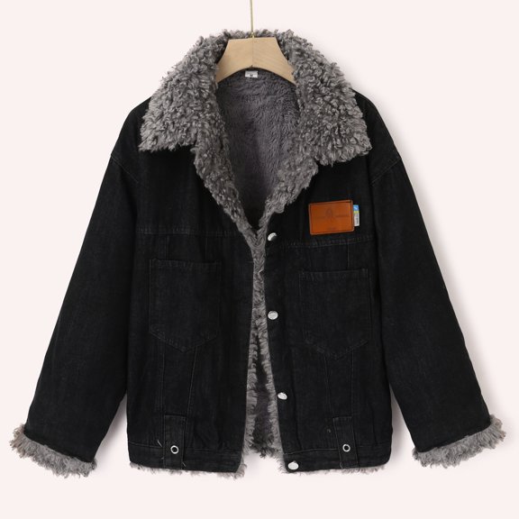 Vedolay Women Tops Womens Button Down Long Sleeve Casual Denim Jacket Coat With Pockets,Black L