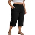 thumbnail image 4 of Tdoqot Womens Plus Size Capris with Pockets- High Waist Baggy Casual Quick Dry Wide Leg Summer Beach Pants Black Size XL-5XL, 4 of 7