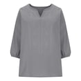 thumbnail image 7 of Lenpel Line Tops for Women Lantern 3/4 Length Sleeve V Neck Floral Embroidered Cotton T-Shirts Loose Tunic Blouses Dressy Casual Tees, 7 of 7