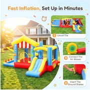 Qhomic Inflatable Bounce House for Kids Ages 3–12, 7-in-1 Bouncy House with Ball Pit, Canopy, Obstacle Jumping Castle with Basketball Hoop, Target, Includes Blower, Perfect for Backyard Parties