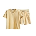 thumbnail image 5 of ZUKMRJPC Mens Short Sets 2 Piece Outfits V Neck Button Up T-Shirts and Shorts Solid Color Casual Lightweight Summer Tracksuit Sets, 5 of 7