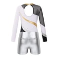 thumbnail image 2 of Miutii Girls Athletic Biketard 2 Piece Leotards with Shorts Set Long Sleeve Gymnastics Jumpsuit White&Silver 8, 2 of 7