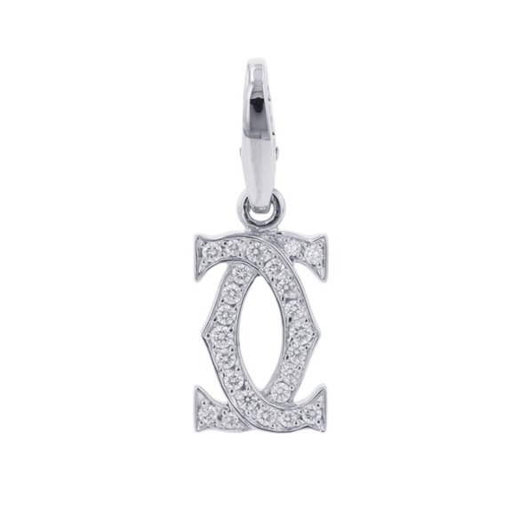 Pre-Owned Cartier pendant top, 2C charm, diamond, 18K white gold.