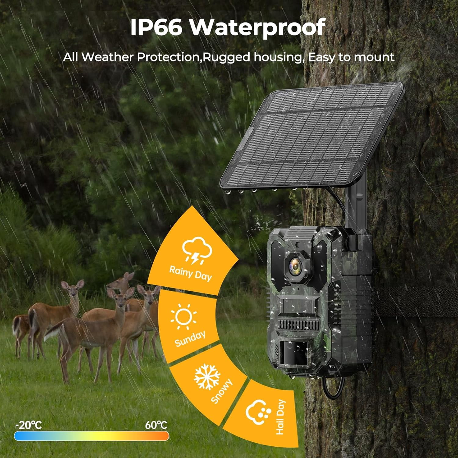 CAMPARK 4G LTE Cellular Trail Camera Solar Game Camera 2.5K 32MP Hunting Camera with 4 Area in 1 Screen Night Vision 0.1s PIR &AI Person Detection Waterproof IP66 Twoway Audio for Wildlife Monitoring