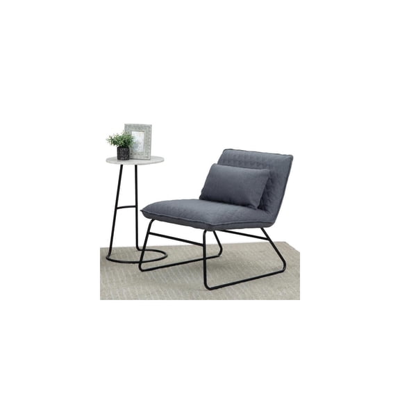 Art Deco Accent Chair - Grey Linen Fabric, Open Base, Lumbar Pillow - Modern Living Room Seating