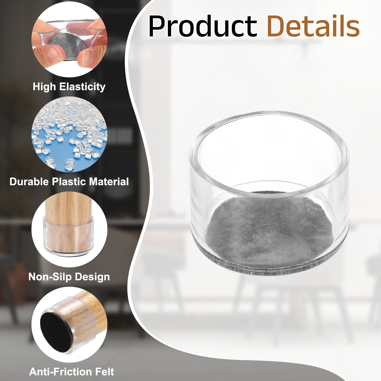 Uxcell 28Pcs Round Chair Leg Protectors, 1.38" & Felt Furniture Chair Leg Cover Caps for Hardwood Floors Elastic Scratch Reduce Noise Covers Furniture Pads, Clear Black