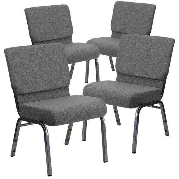 Flash Furniture Gray Fabric Church Chair,PK4 4-XU-CH0221-GY-SV-GG