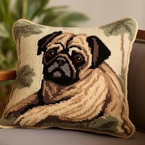 Latch Hook Kits Pillow Pug 17X17Inch Diy Handmade Cushion Crochet Yarn Embroidery Needlework Hook And Latch Kit Pillowcase Rug Cover Home Sofa Christmas Decoration